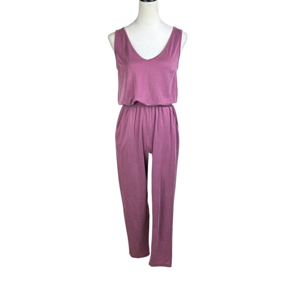 Rachel Zoe Pants - Rachel Zoe Maroon Red Soft Modal Knit V-neck Sleeveless Elastic Waist Jumpsuit